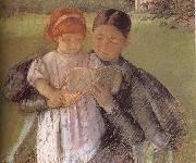 Mary Cassatt Betweenmaid reading for little girl oil painting reproduction